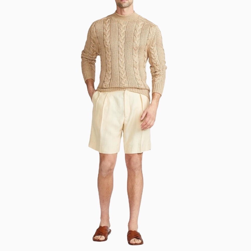 Ralph Lauren Purple Label Linen NWOT Classic Cream/Pale Yellow Shorts. …